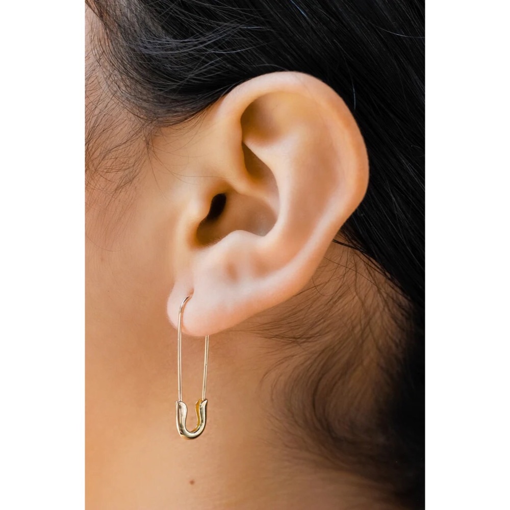Golden Safety Pin Earrings - Picture 2 of 5